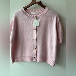 Altar’d State Pink Button Cardigan Short Sleeve S P2P 24” 🆕